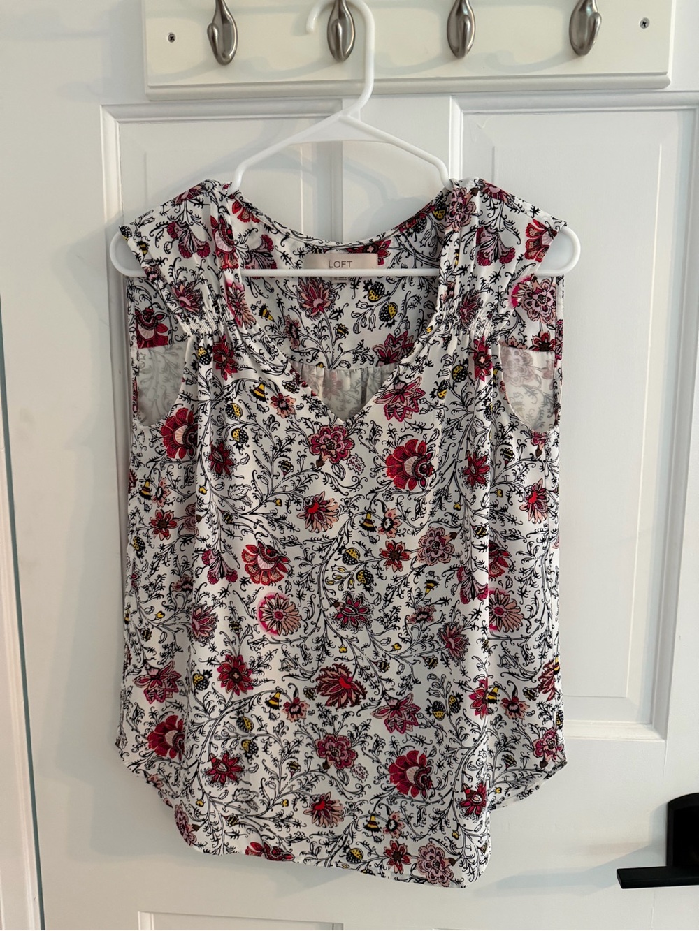 LOFT White Floral Sleeveless Camisole with Red and Yellow Print
